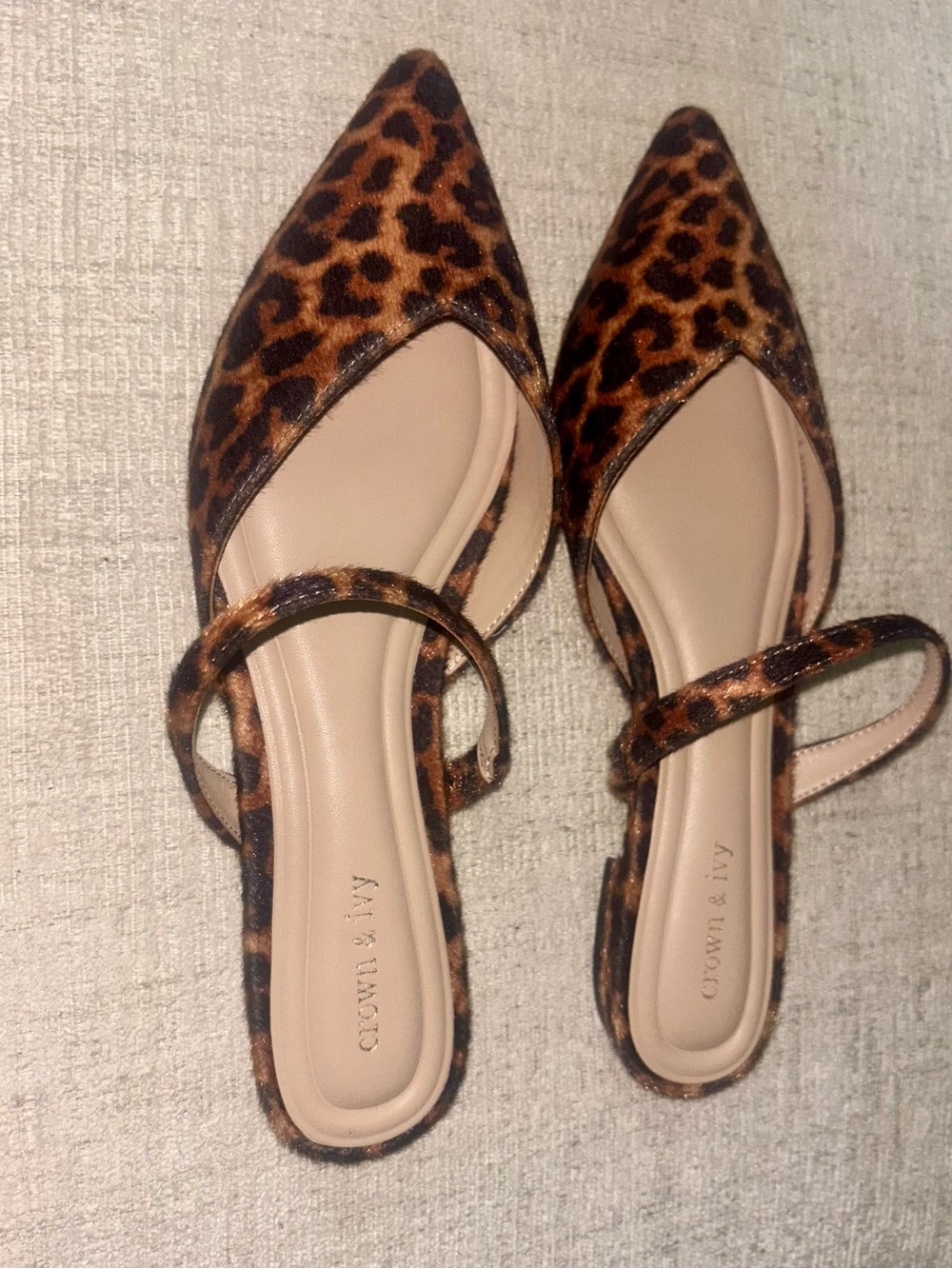 Crown & Ivy 8.5 Leopard Print Pointed Toe Mary Jane Mule Flats Animal Print - Picture 6 of 8